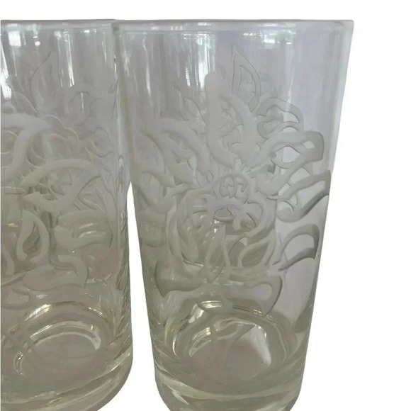 J. Jones Vintage Etched Chrysanthemum Japanese Tall Drink Glassware - Picture 3 of 7
